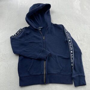 Polo Ralph Lauren 8-10 Navy Blue White Logo Spell Out Full Zip Hoodie